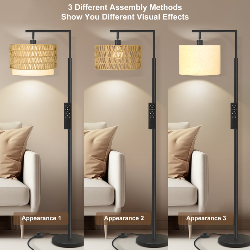 Arched/arc Floor Lamp With Remote Control, Dimmable Bulb Included, Matte Black