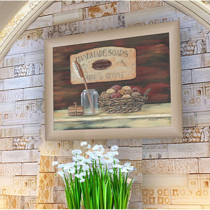 «Handmade Soaps», art mural encadré pour le salon, impression murale par Pam Britton, Cadre taupe