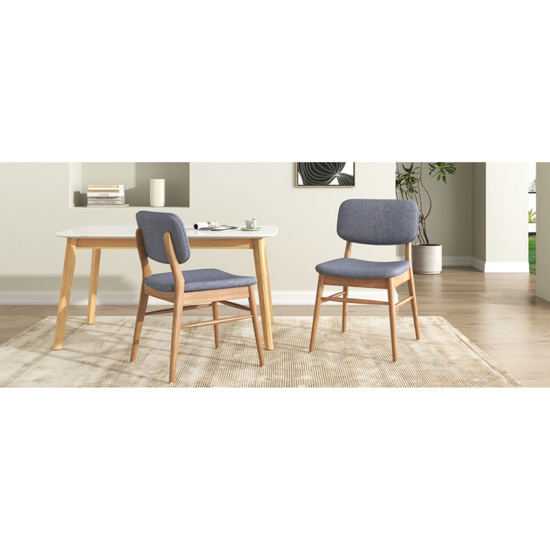 Ensemble de 2 chaises de salle à manger rembourrées Mid-Century avec structure en bois d'hévéa