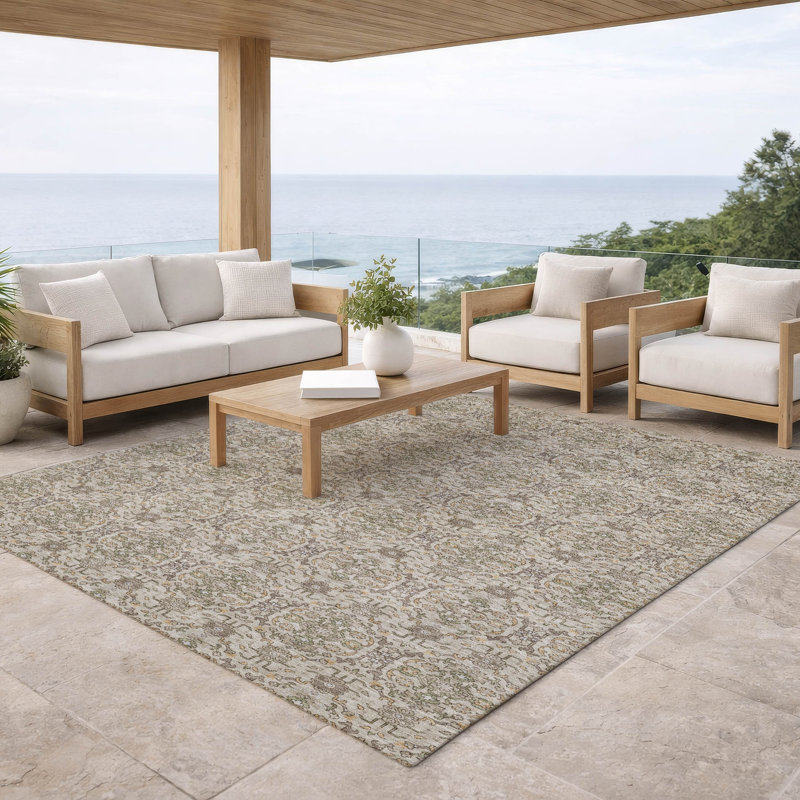 Machine Washable Indoor/Outdoor Chantille ACN2917 Lattice Rug, Beige, 9' x 12'