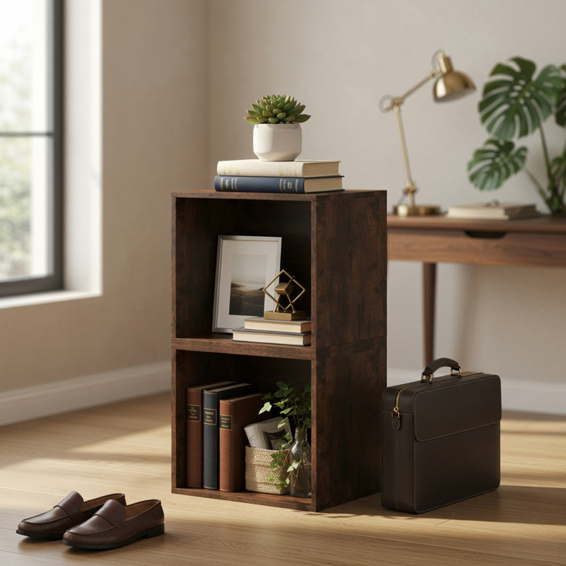 Étagère modulaire en bois empilable, composée de cubes, idéale pour le salon, la chambre à coucher ou le bureau. Montage facile. Capacité de 25 kg par cube. Couleur : brun rustique.