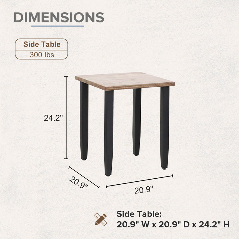 Square Steel Outdoor Side Table , 20.9 " W 20.9 " D