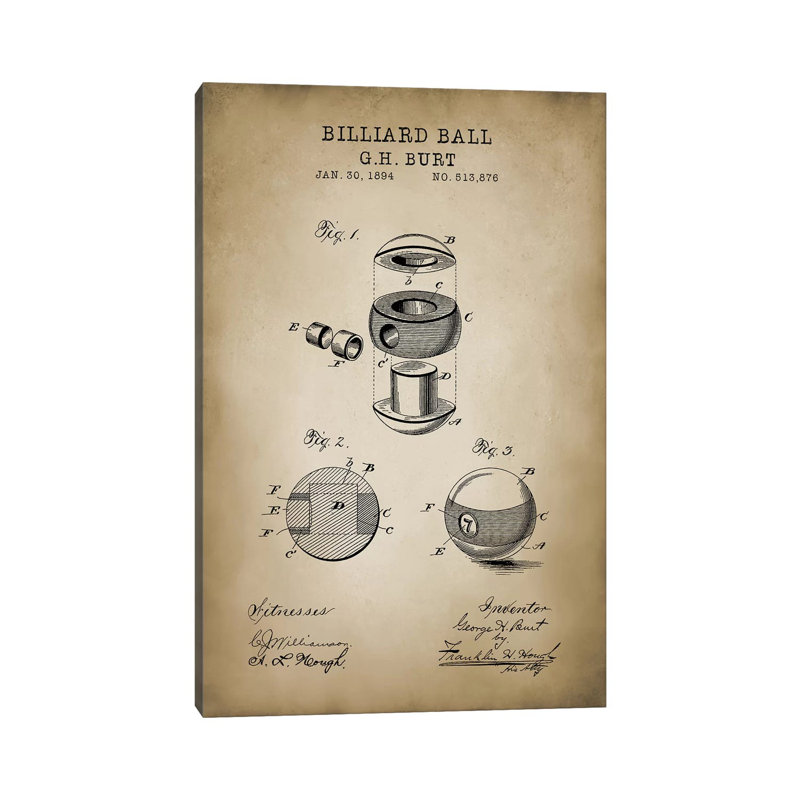 Billiard V by PatentPrintStore - Wrapped Canvas Print, 101.6 cm H x 66.04 cm W x 1.91 cm D
