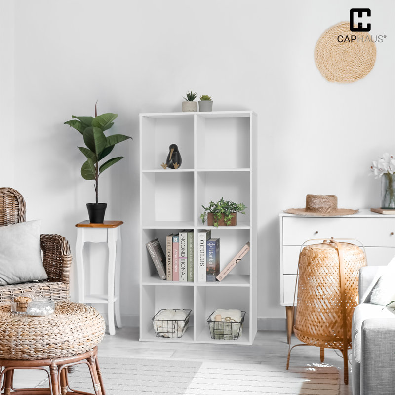 CAPHAUS Zaza 6 Cube 11-Inch Cube Storage Organizer Shelf Bookcase, Rustic Grey Oak or White, White