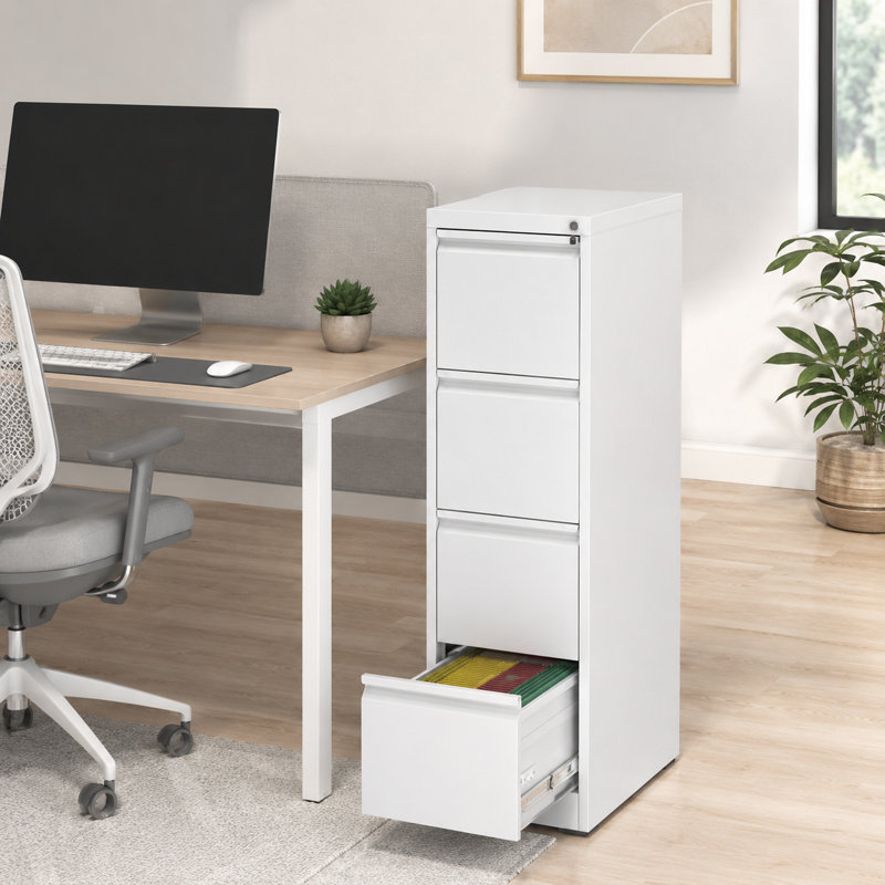 Classeurs verticaux à 4 tiroirs en métal 14,96 po avec serrure pour la maison et le bureau., Blanc