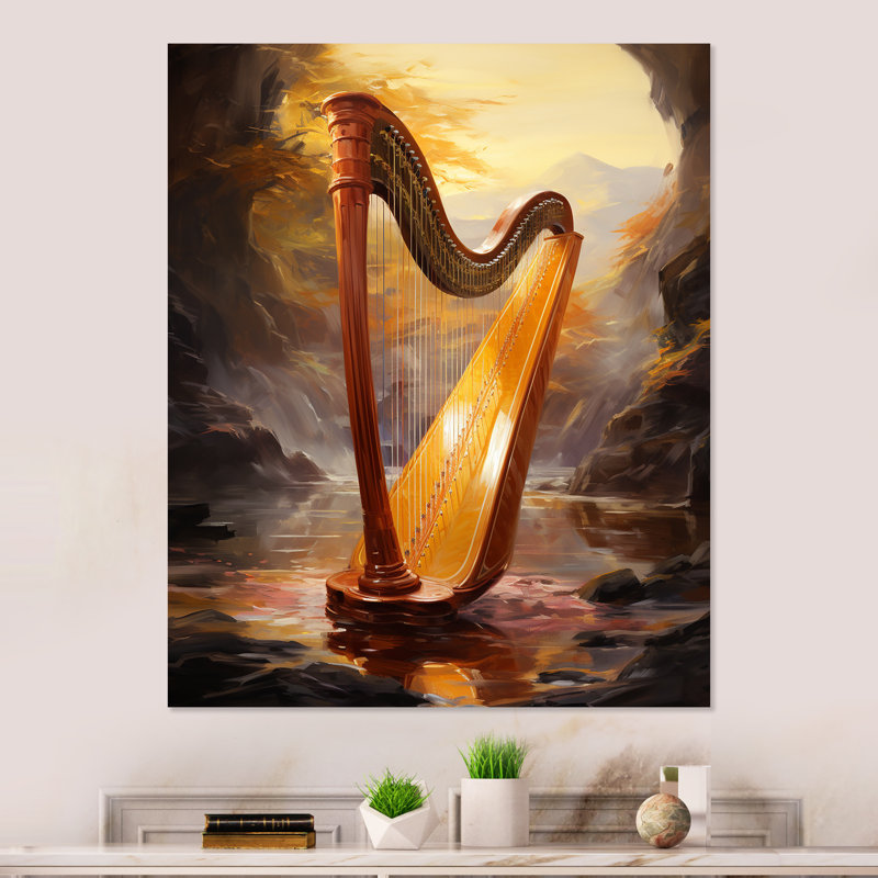 Vintage Serpe Harpe dorée - musique, art mural en métal, H 20 po x l 12 po x P 1 po