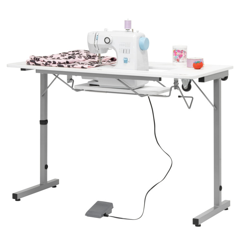 Rollaway II Silver and White Foldable Sewing Table with Laminate Top