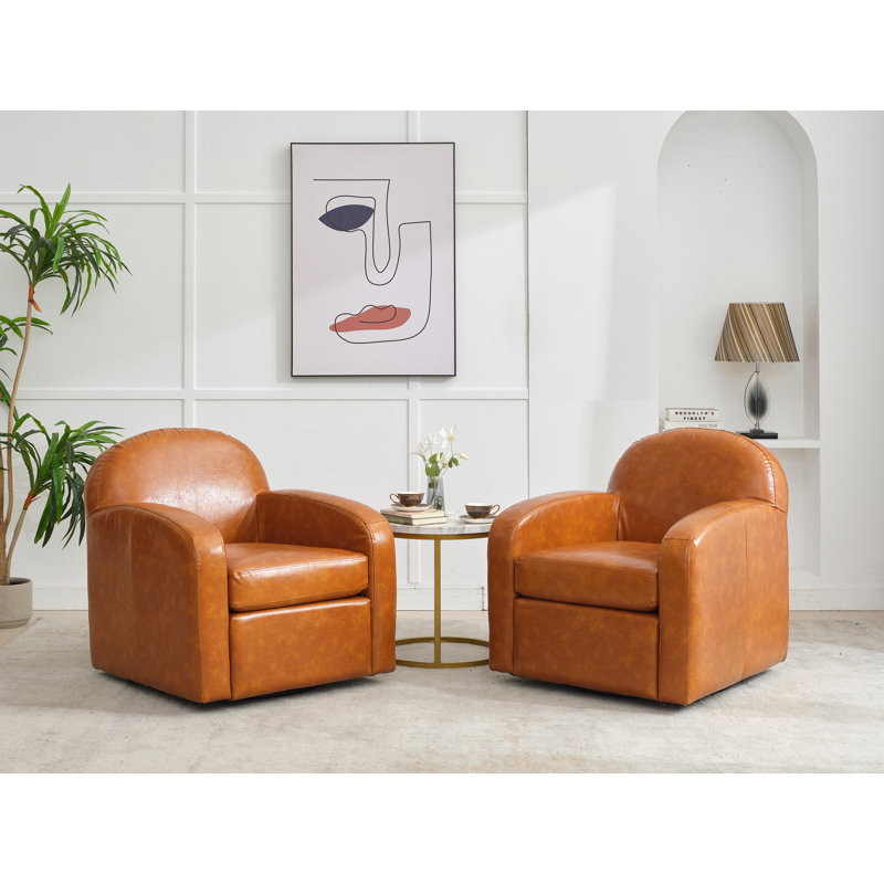 Ensemble de 2 fauteuils pivotants rembourrés Oaklynd, Caramel