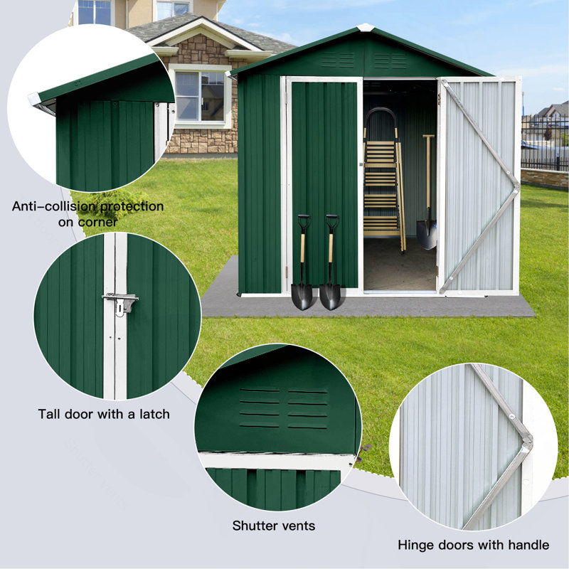 Outdoor Storage Sheds 6Ftx4ft Roof Green+White, 75.6" H x 70.1" W x 46.4" D  , Green