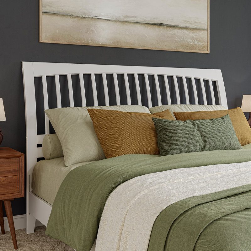 Omariah Solid Wood Traditional Slat Sleigh Headboard, King, White