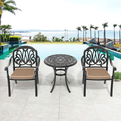 Ensemble de 3 meubles de patio en aluminium coulé avec cadre noir et coussins de siège de couleurs aléatoires