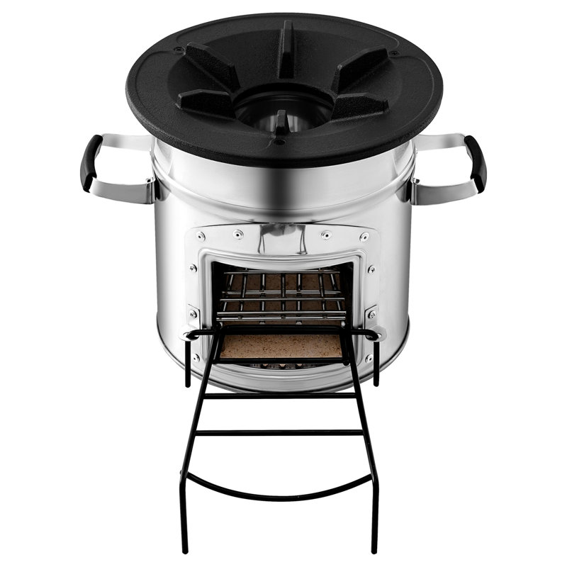 Wood Burning Rocket Stove For Outdoor - Stainless Steel Single Door With Carrying Bag, Suitable Backyard And Camping, Burns Twigs Or Sticks, 13.95 In Depth, Width, 12.97 Height, 14.03 Lb Weight