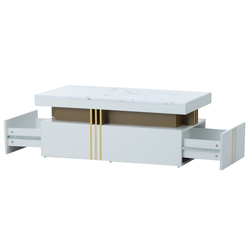 Chalsea Coffee Table with Storage, White, Calacatta White Marble Tabletop