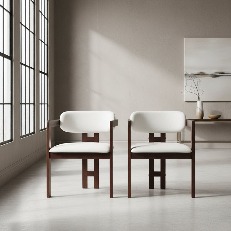 Japandi Upholstered Arm Chairs 2Pc Set