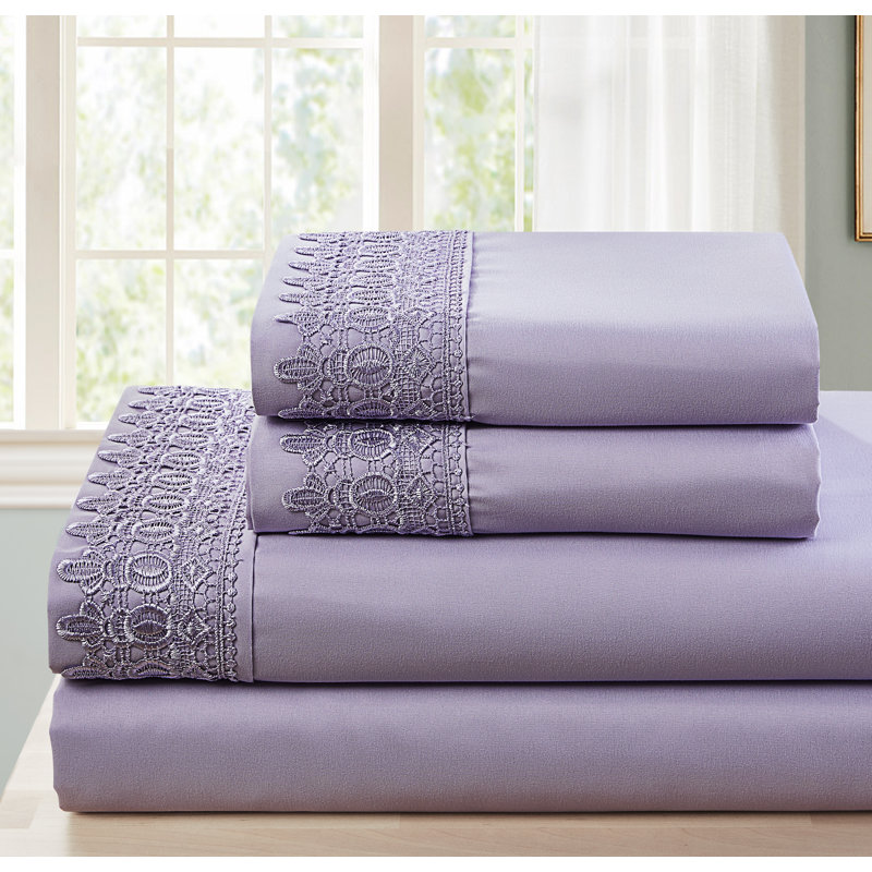 Ensemble de draps en microfibre de qualité supérieure, Ensemble de draps pour très grand lit + un drap-h, Bleu lavande