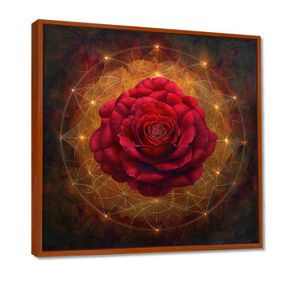 «Red Rose Sparkling Geometric Light», reproduction d'art murale rose