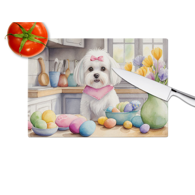Planche à découper décorative en verre de Pâques maltais