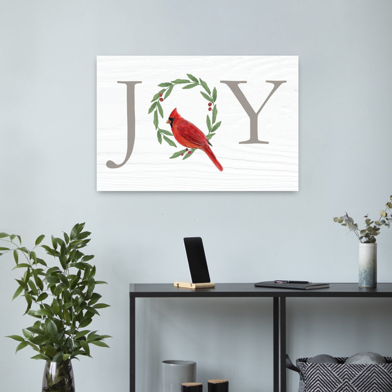 Joy, cardinal, art contemporain, H 16 po x l 24 po