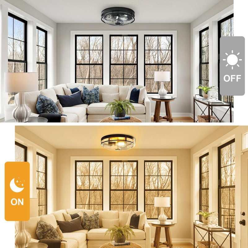 Flush Mount Ceiling Light with Clear Glass Shade, Black
