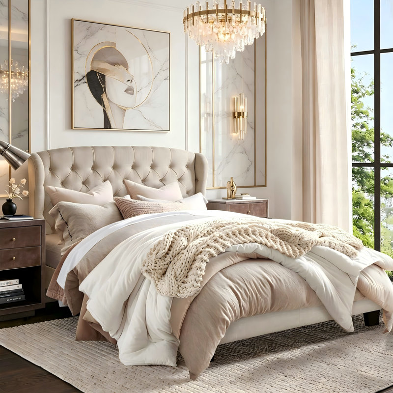 Lit plateforme tapissier en tissu avec tête de lit capitonnée à hauteur réglable - Structure de lit moderne pour toute chambre à coucher