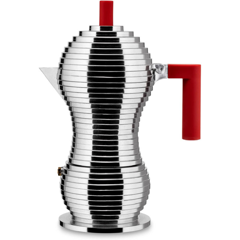 Alessi MDL02/6RFM Aluminium Espresso 6 cups Coffee Maker. Induction, Red, 6 Shots