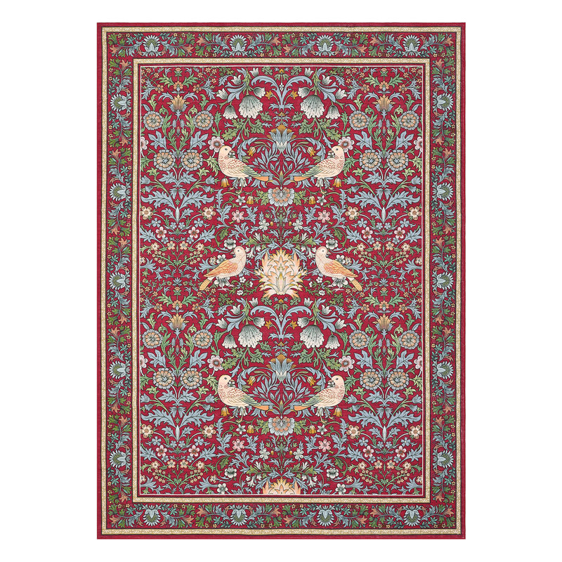  Washable Rugs for Living Room, Non Slip Floral Area Rugs, Low Pile Stain Resistant Botanical Bird Soft Carpet, Foldable Indoor Floor Mats for Bedroom, Nursery, Dining Room