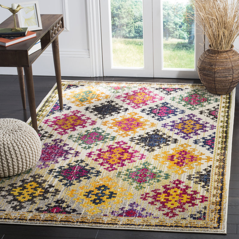 Nistler Area Rug In Purple & Yellow, Square 122cm