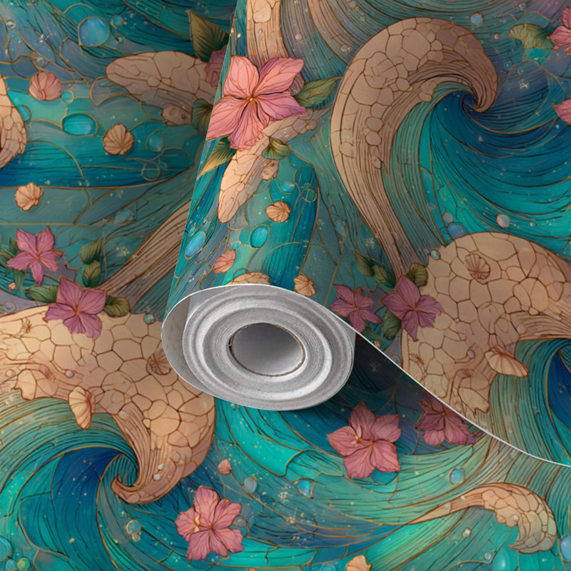 Papier peint adhésif peler et coller en PVC, revêtement mural auto-adhésif amovible avec planche de surf abstraite, impression de vagues géométriques, imperméable pour la décoration intérieure - rouleau