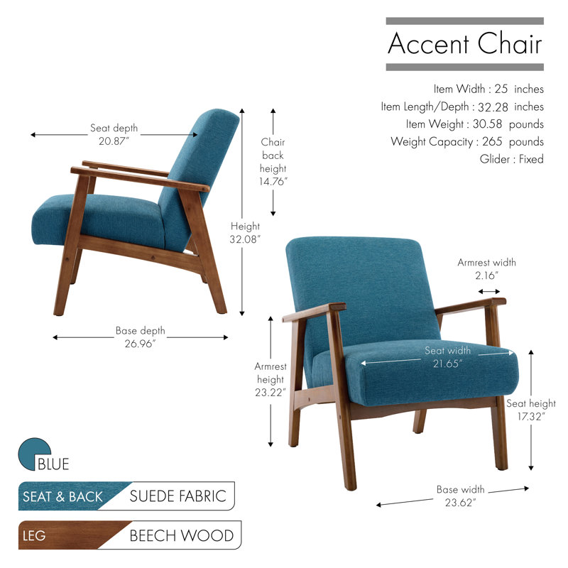 Gilene Fabric Accent Chair with Beechwood Legs, Blue