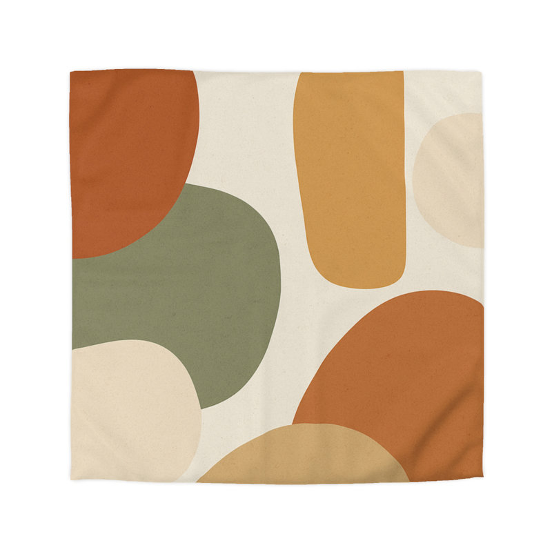 Microfiber Duvet Cover Boho Style, Design 13, Queen Duvet Cover, Natural/Green/Orange/White