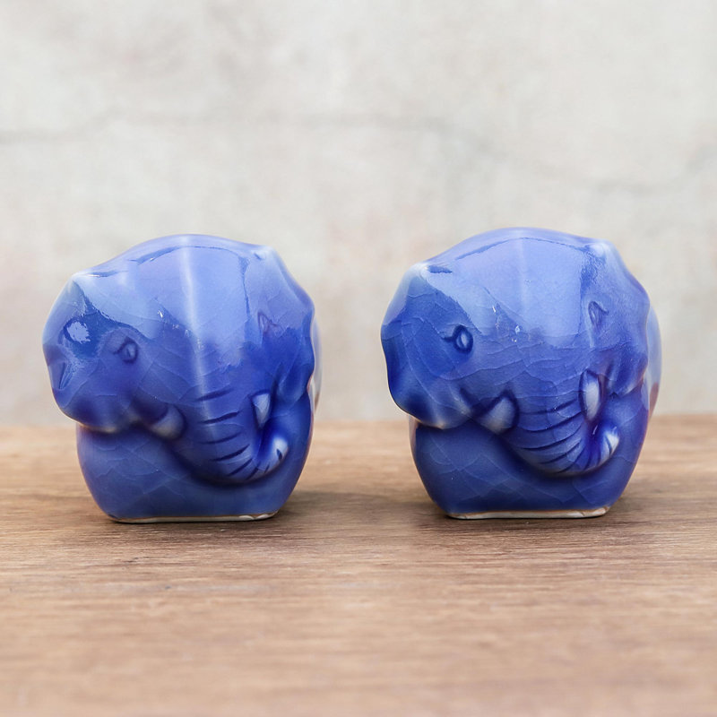 Coquetier en céramique Dakota Fields Elephant Sister Celadon, Bleu