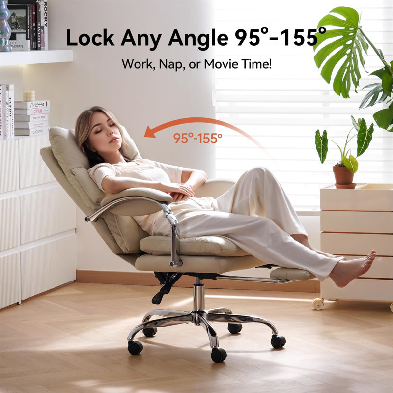 Office Desk Chairs With Foot Rest, Fully Reclining Ergonomic Executive Office Chair With Armrests, High Back Comfy Swivel Computer Chair With Wheels And Lumbar Support