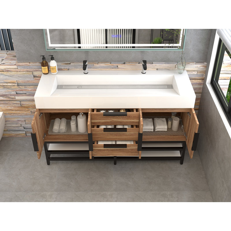 Jessica 60'' Single Bathroom Vanity with Stone Top, Natural Oak