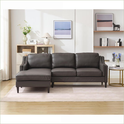 Sectional Sofas Modern L-Shaped Left Chaise, 94.5 Inch for Living Room | Office | Genuine Leather | Espresso