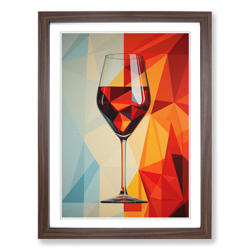 Wine Geometric No.2 - Single Picture Frame Print on Wood, Walnut, 46cm H x 34cm W x 2cm D