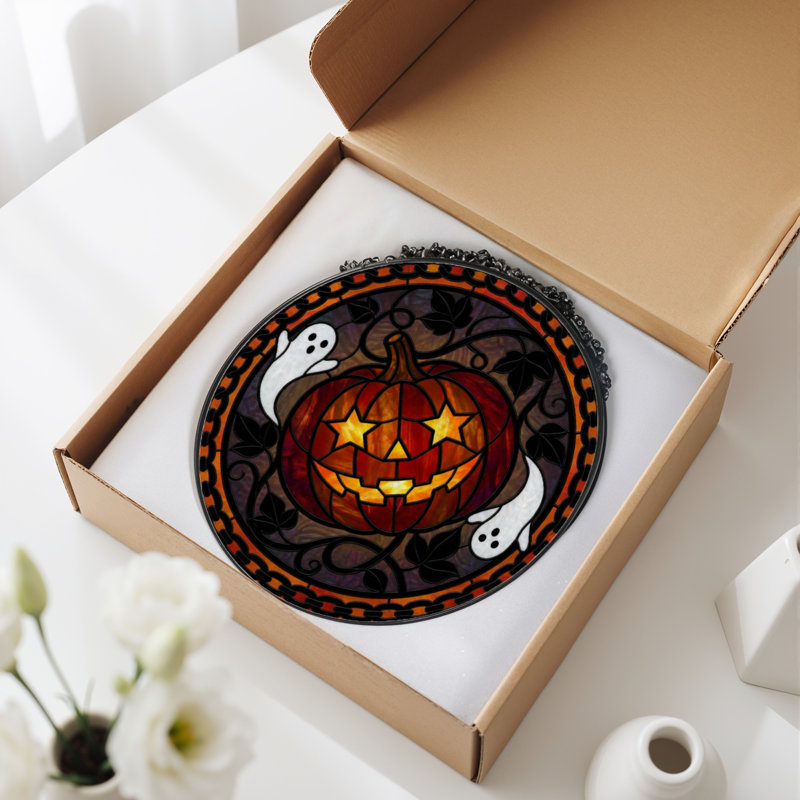 Panneau de vitrail en verre coloré 12 "H Pumpkin