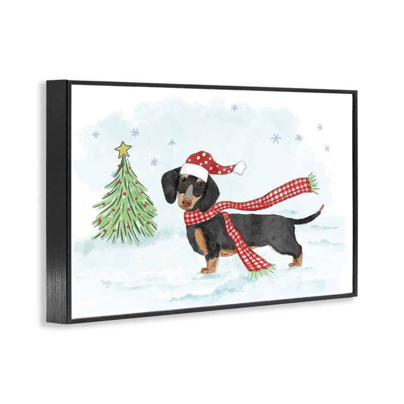 Dachshund with Scarf Framed Giclee Art by Mollie B., Midnight Black Framed Giclee, 12" H x 18" W