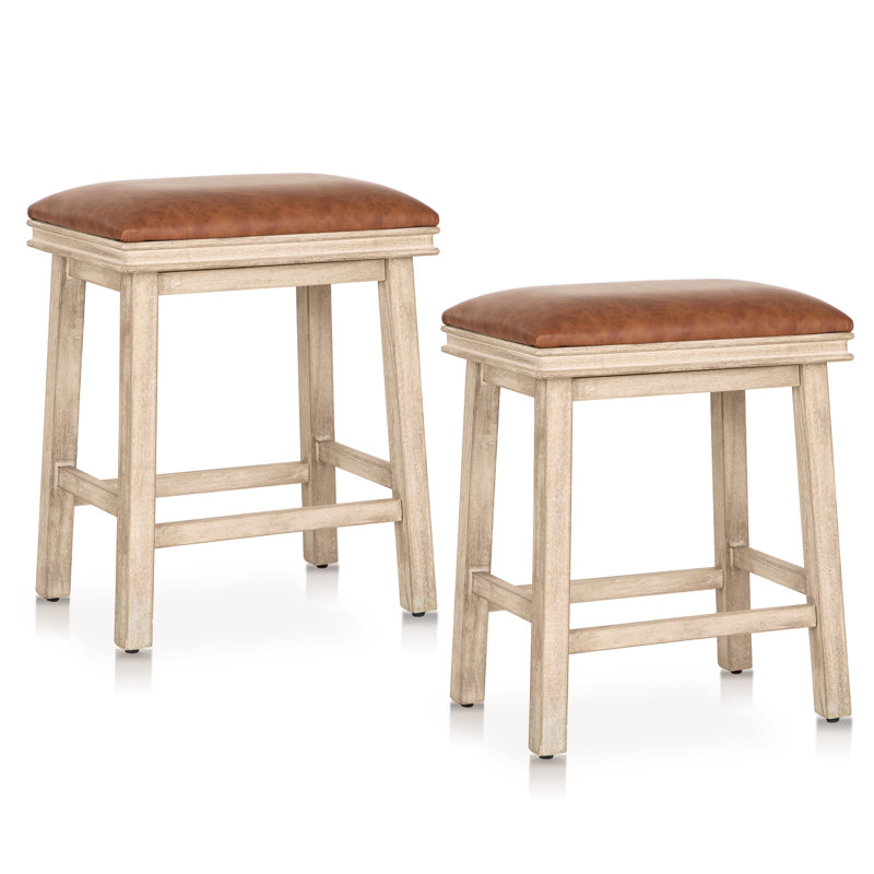 Jelissa Upholstered Counter Stool with Solid Wood Frame, Brown, Tan
