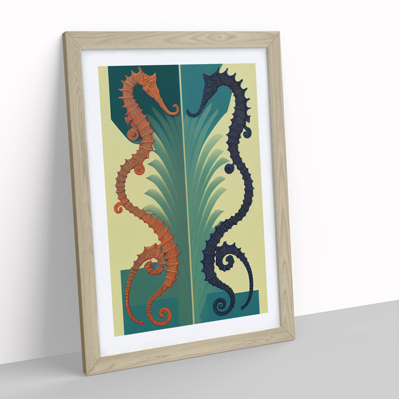 Two Seahorses - Wall Art, 36cm H x 27cm W, Oak Picture Frame, White