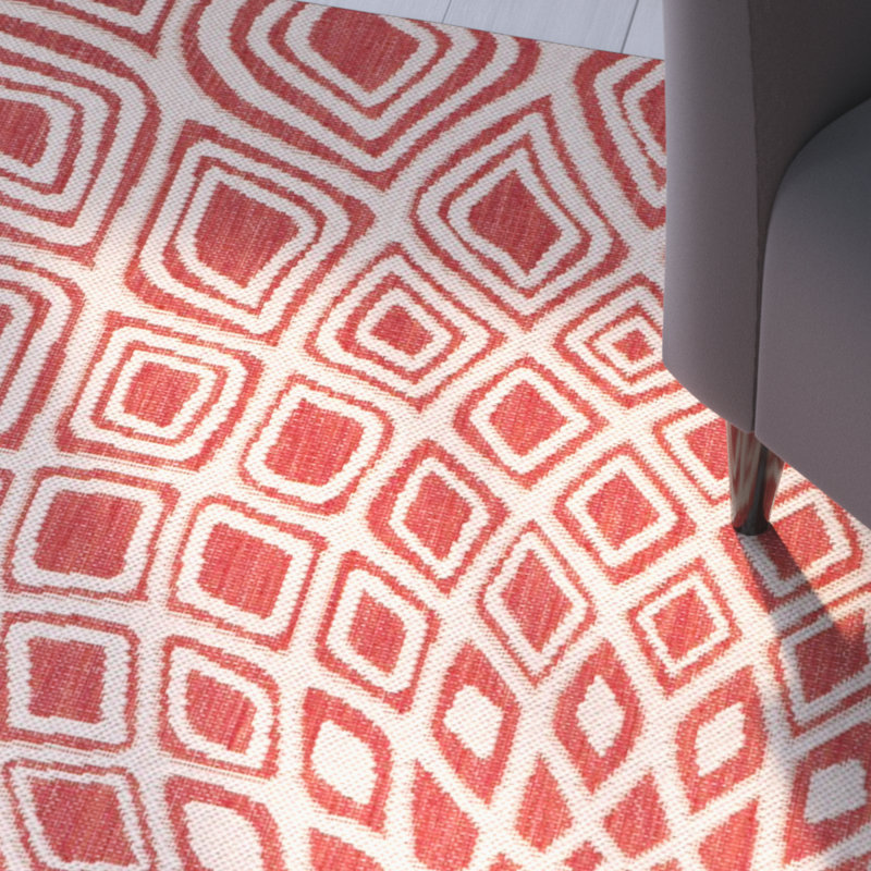 Tapis intérieur / extérieur rouge / beige Arneshia, Rectangle 4 pi x 5 pi 7 po