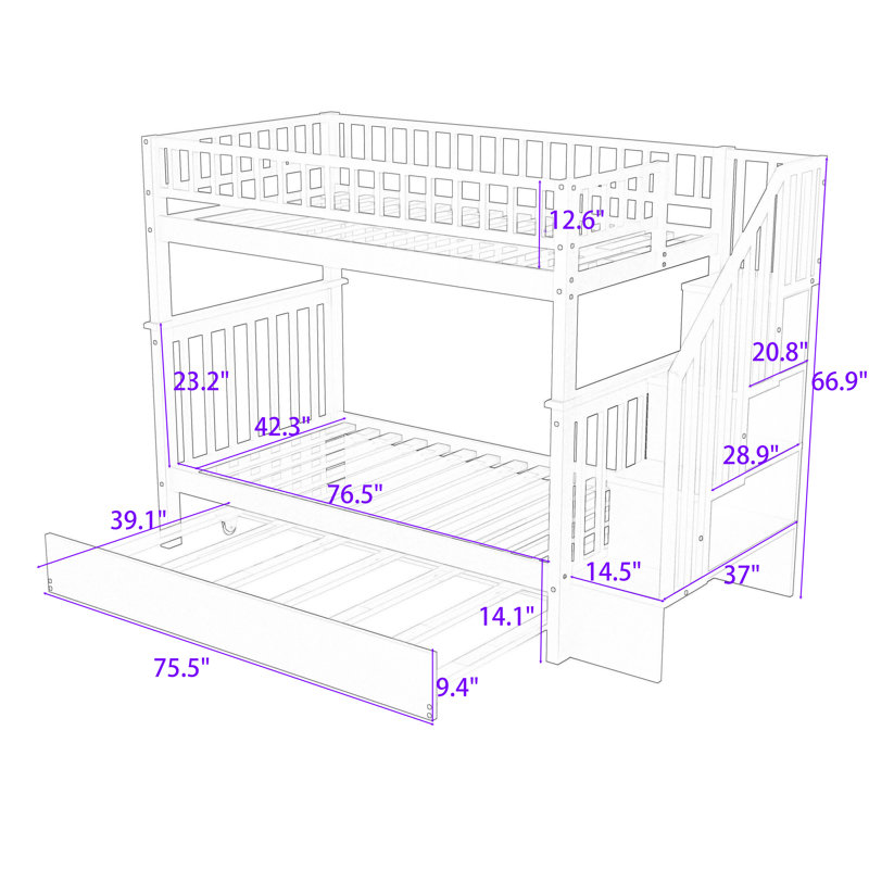 Hasen Twin over Twin Standard Bunk Bed with Trundle by Harriet Bee, White