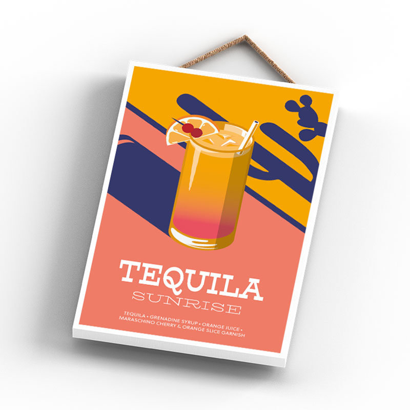 Cocktails - Tequila Sunrise Wooden Hanging Plaque 285 x 185