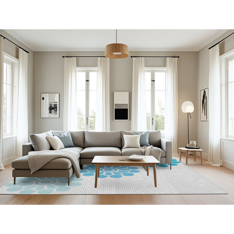 Tapis bleu à motif floral Kyal, Rectangle 8 pi x 10 pi