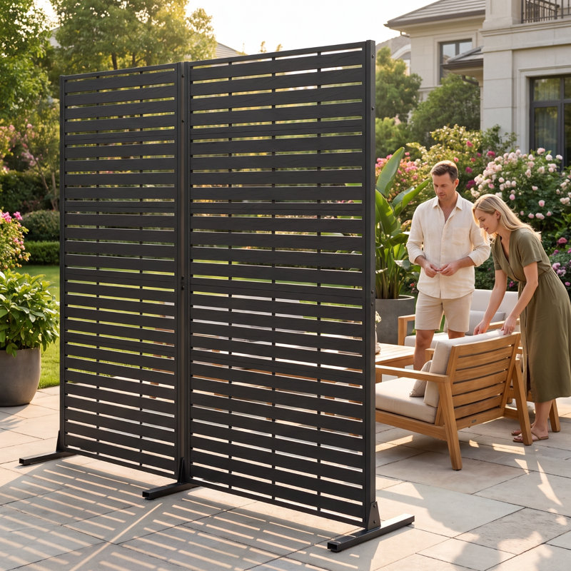 Paravent d'extérieur de 183 cm de haut, 6 panneaux autoportants en PEHD avec système de ventilation à persiennes, résistant aux intempéries, pour terrasse, jardin et poubelles, noir