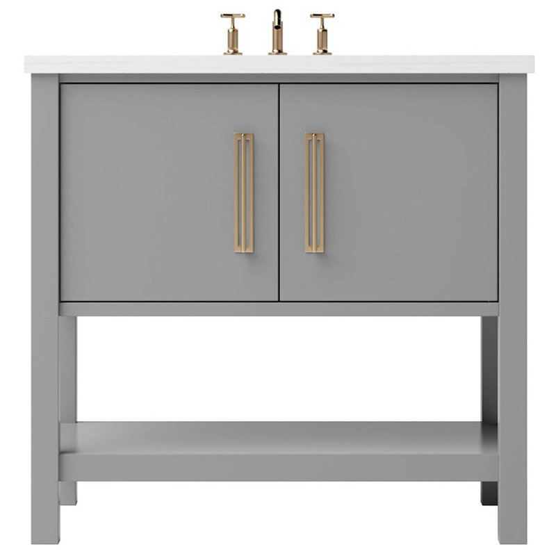 Kiawah Single Bath Vanity, Platinum Gray, Satin Gold, 42"