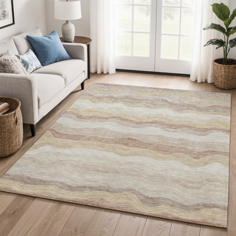 Premium Machine Washable Mayfield AMF2397 Striped Rug, Beige, 9' x 12'