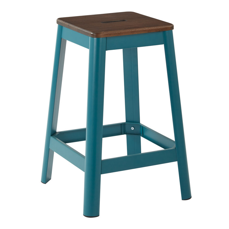 Tabouret de comptoir bar & Achilles, Bleu sarcelle, Bois clair, Tabouret de comptoir (siège d'une hauteur de 25,7