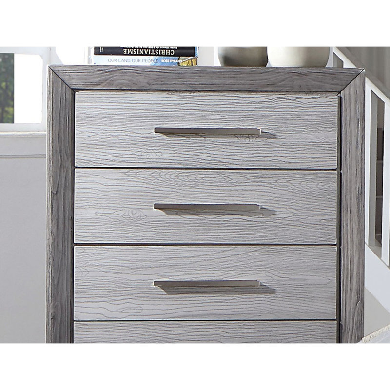 1pc Commode de style transitionnel, pieds en métal, glissières à billes, poignées de bar, finition grise