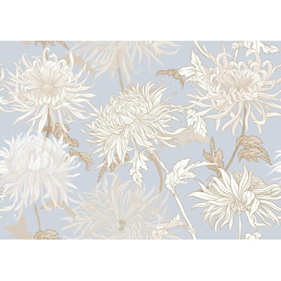 Blue Beige Floral Botanical Wallpaper