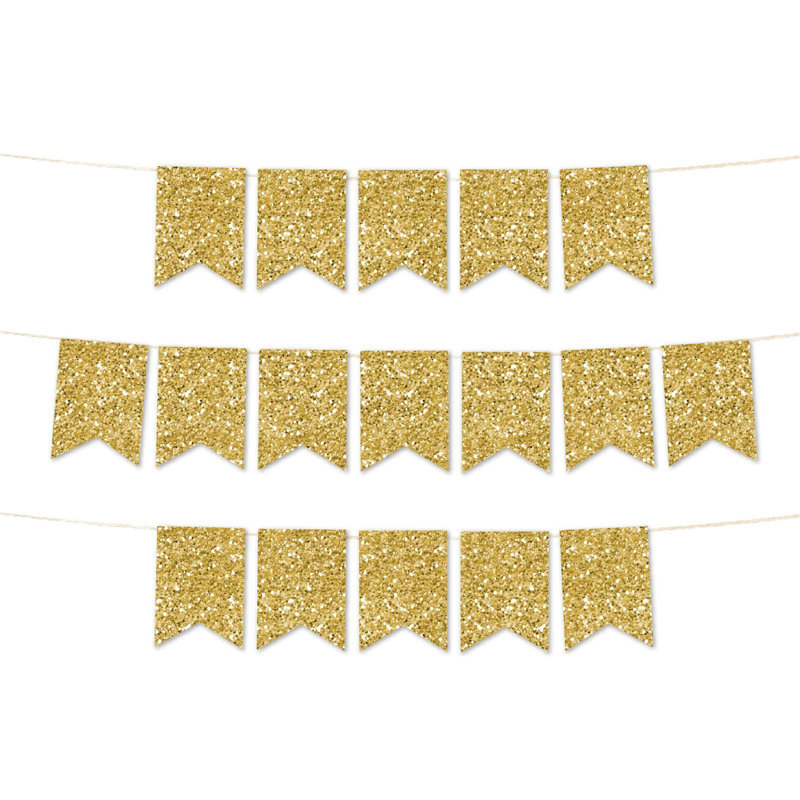 Bannière Koyal Wholesale, 24 pièces, 12 pi, Faux Gold Glitter